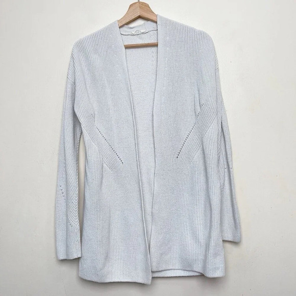 GAP Womens S Open-Front Shaker Stitch Cardigan Sweater in Merino Wool-Blend Grey - Picture 2 of 13